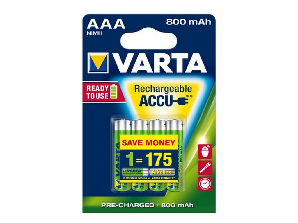 Varta Ni-MH Accu AAA 1.2V 800mAh ø10.5x44.5mm BL-4 HR03 - Ready To Use