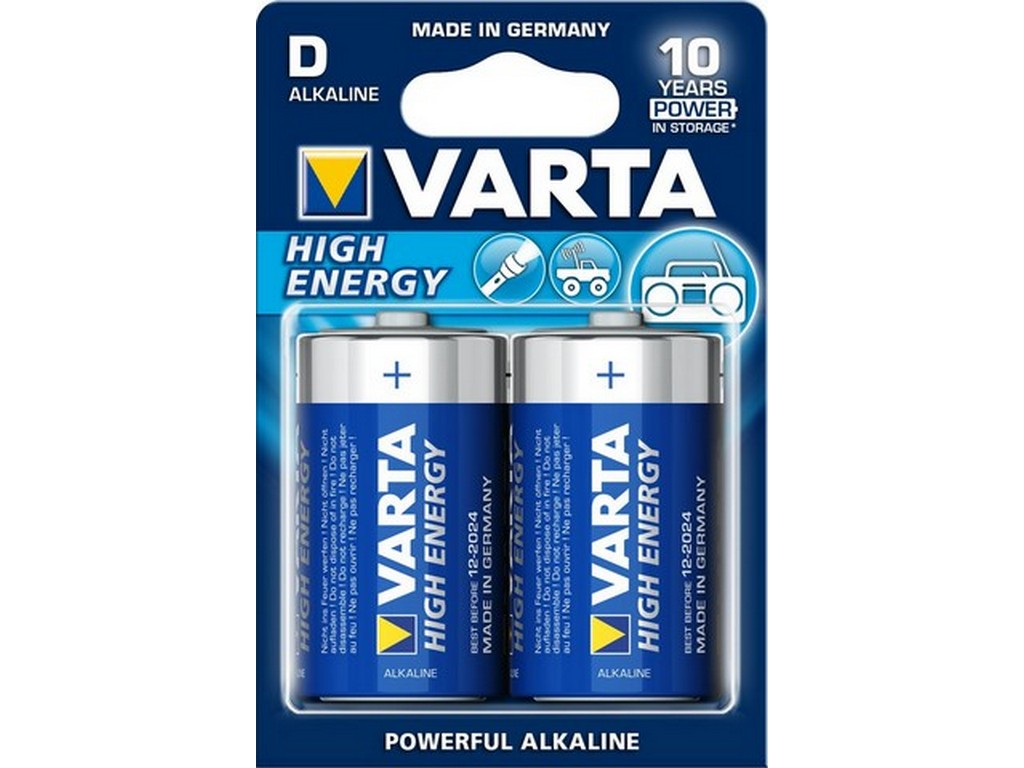 Varta batteri High Energy D 1,5V; Ø34,2x61,5mm; BL-2 LR20 - Alkaline