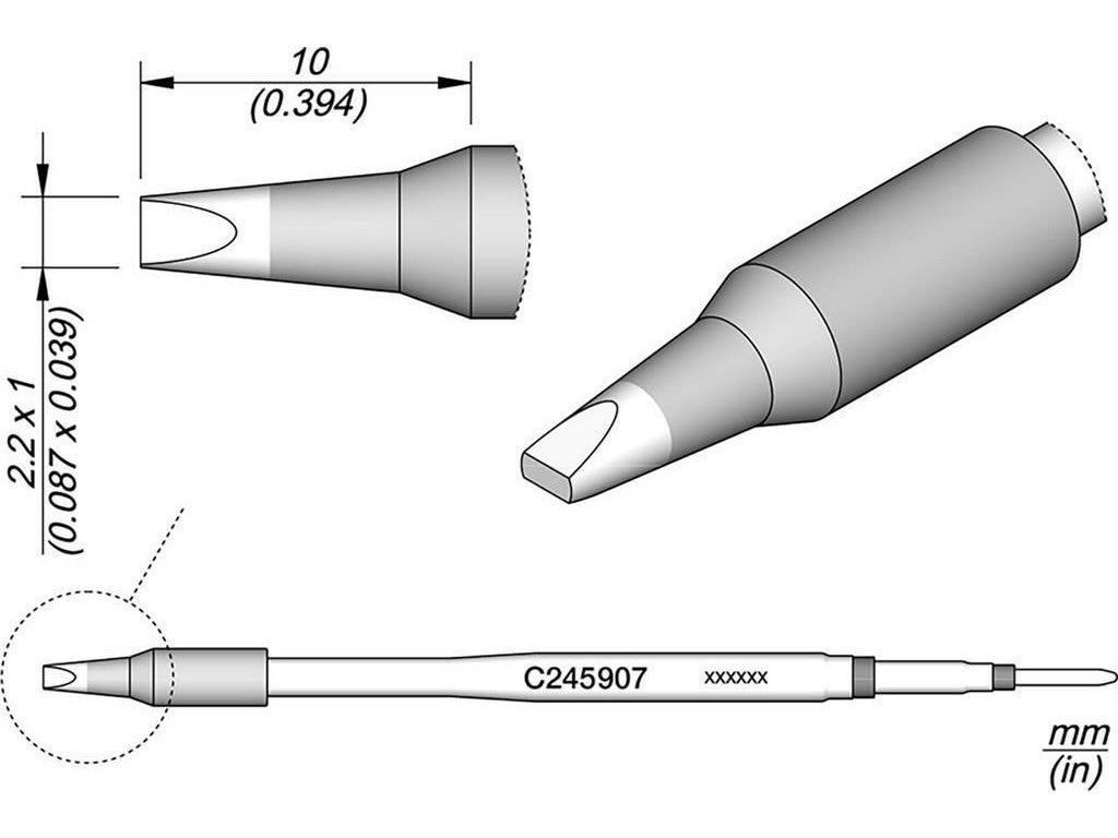 Chisel shaped soldering tip, 2.2 x 1 mm, C245907