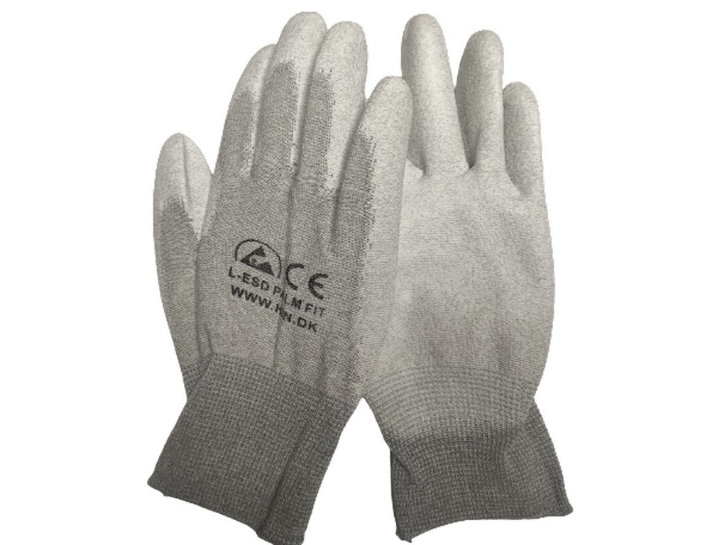 Handsker ESD Grå karbon PU-coated håndflade str. L