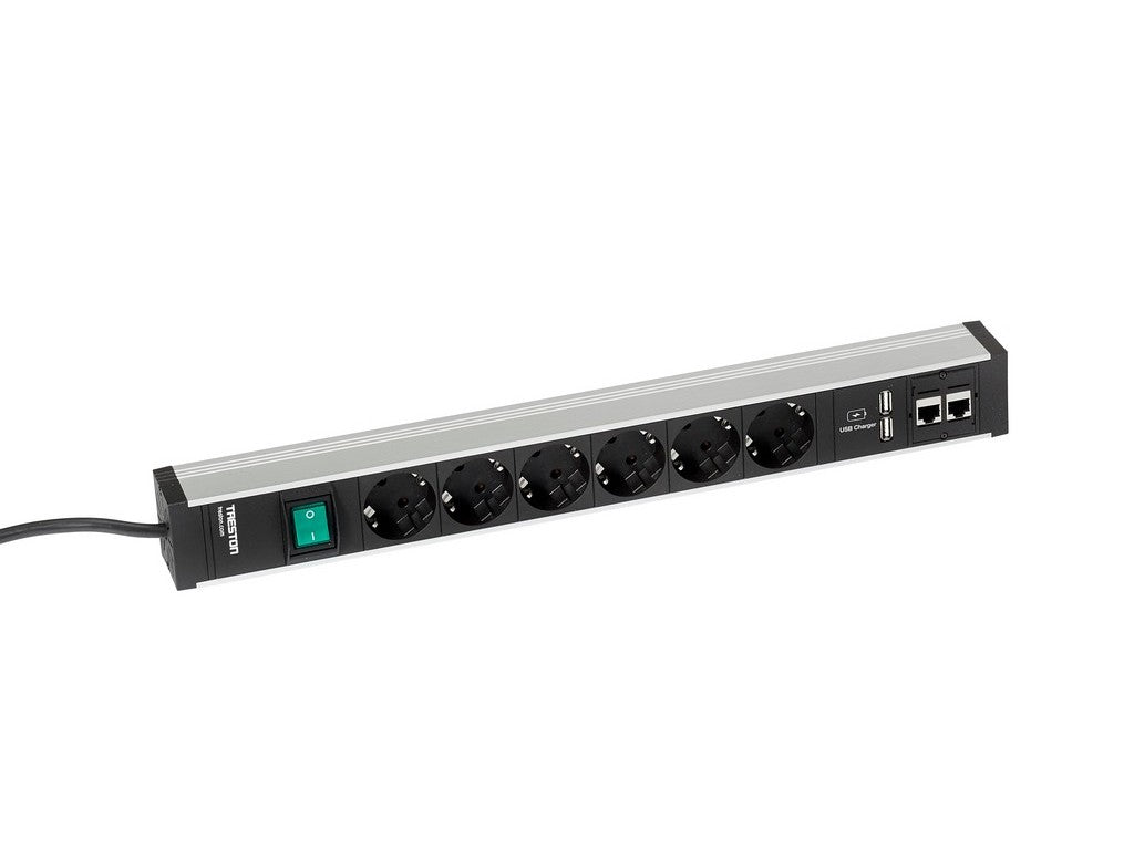 Power rail 468mm 6 sockets+switch+2xCAT6A