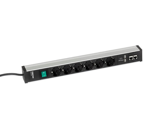 Power rail 468mm 6 sockets+switch+2xCAT6A