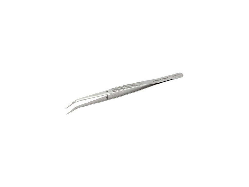 tweezers antimagnetic in stainless steel high precision with knurled fine bent tips and adjustment