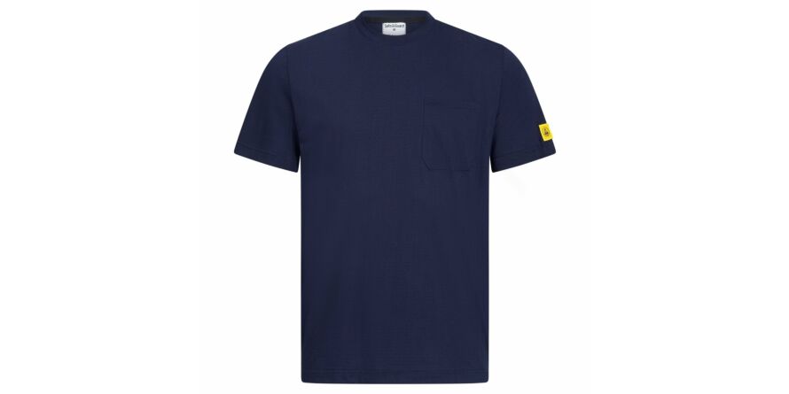T-shirt ESD with round neck, dark blue with chest pocket, size XS
