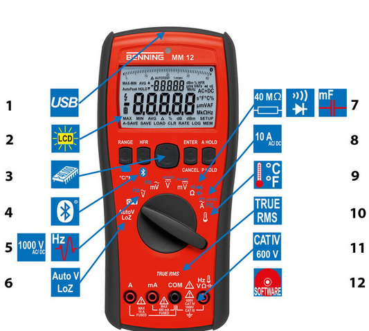 BENNING TRUE-RMS Digital Multimeter m/logning 1000V AC/DC  - 10A AC/DC - CATIV 600V/CATIII 1000V