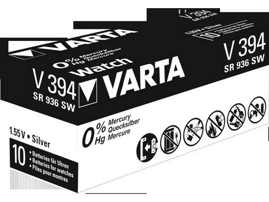 Varta battery V394 silver oxide 1.55V: 67mAh: Ø9.5x3.6mm SR45