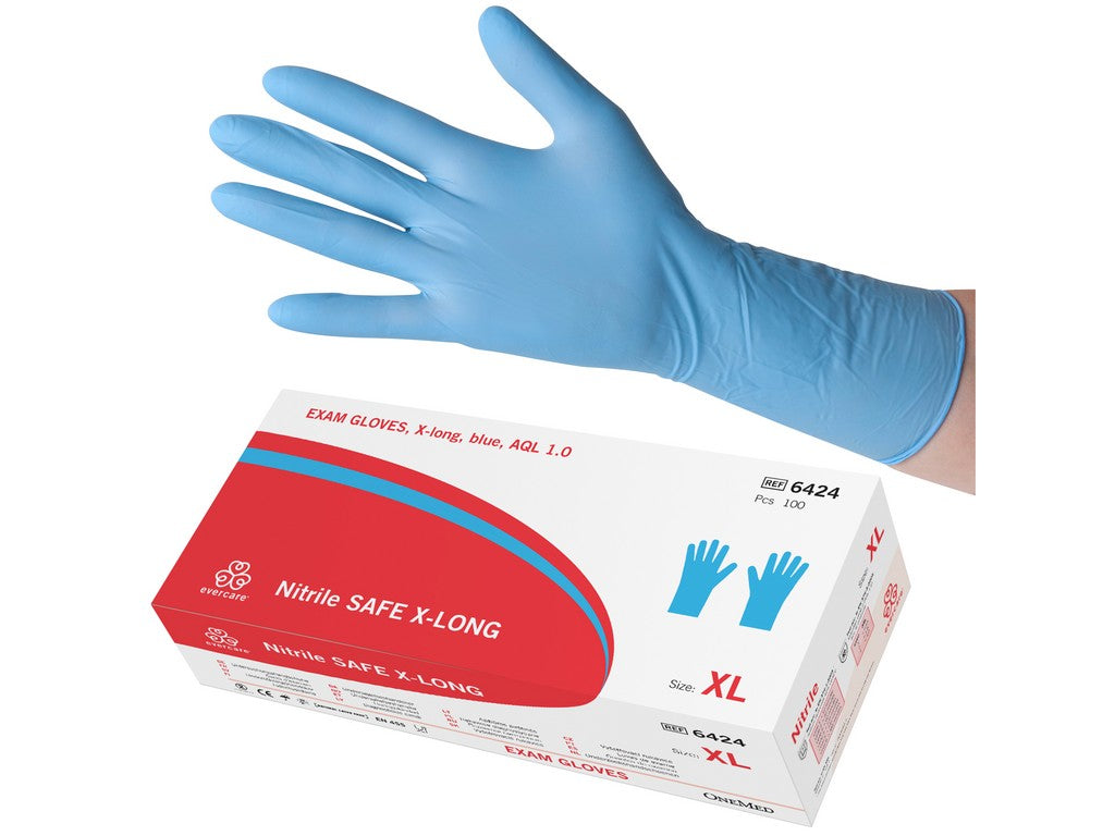 Disposable gloves, nitrile, X-long finger textured PF blue 100pcs XL