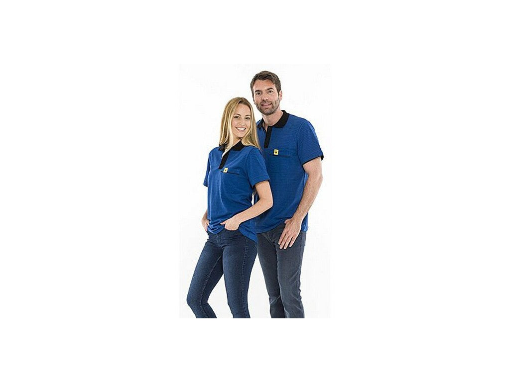 Polo ESD Kongeblå / Sort krave / V-Hals / Korte ærmer/ Medium