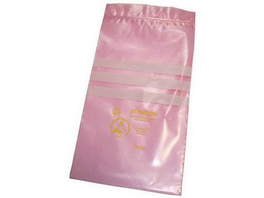 Pink bag ESD 100x150mm w. writing field and zipper pk100