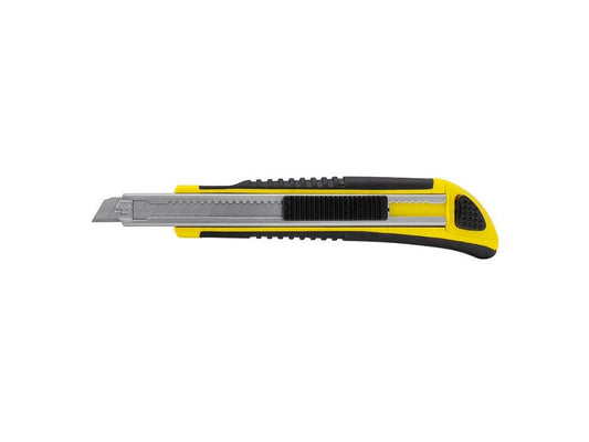 Kniv med Non-Slip gummigreb, 9 mm knivblad, Automatisk lås og magasin med 2 ekstra knivblade