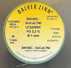 Tin spole SN100C® - SnCu0,7Ni FG 2,2% REL0 1,0 mm 400g