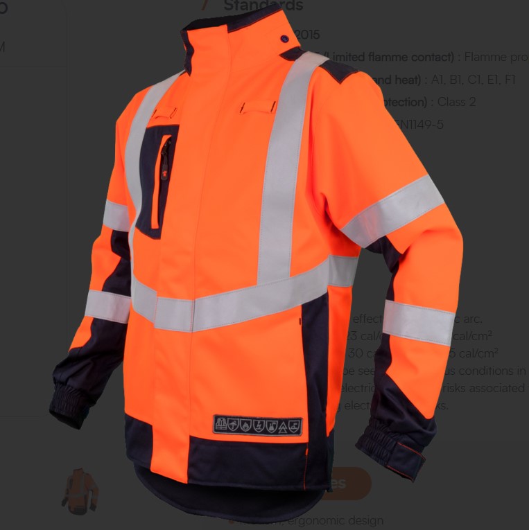 Arbejdsjakke orange m/refleksstriber lysbue sikker APC2 ATPV 30cal/cm²  str. M