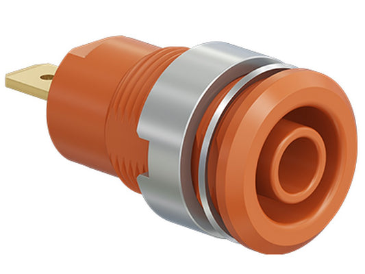 Bøsning SLB4-F forgyldt Orange CAT III 1000V 24A m/fladstik 4,8x0,8
