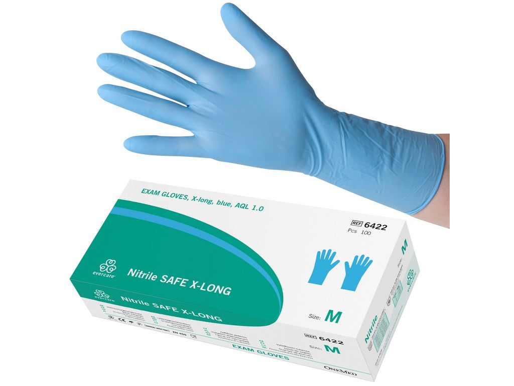 Disposable gloves, nitrile, X-long finger textured PF blue 100pcs M