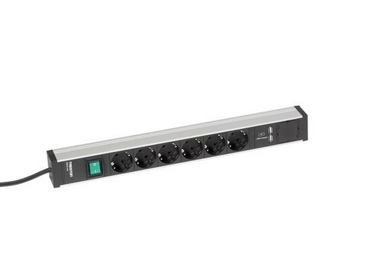 Power rail 468mm 6 sockets+switch+2xUSB O.B.S. Shuko stik
