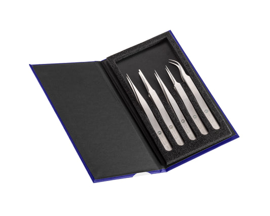 Kit of 5 High precision tweezers 